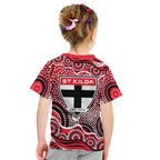 St Kilda Saints Kid T Shirt Aboriginal Dot Pattern - Football Mascot Heritage Pride