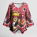 St Kilda Saints Kimono Sleeve Blouse Aboriginal Dot Pattern - Football Mascot Heritage Pride