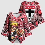 St Kilda Saints Kimono Sleeve Blouse Aboriginal Dot Pattern - Football Mascot Heritage Pride