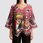 St Kilda Saints Kimono Sleeve Blouse Aboriginal Dot Pattern - Football Mascot Heritage Pride