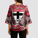 St Kilda Saints Kimono Sleeve Blouse Aboriginal Dot Pattern - Football Mascot Heritage Pride