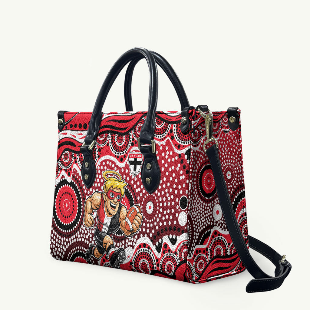 St Kilda Saints Leather Bag Aboriginal Dot Pattern - Football Mascot Heritage Pride
