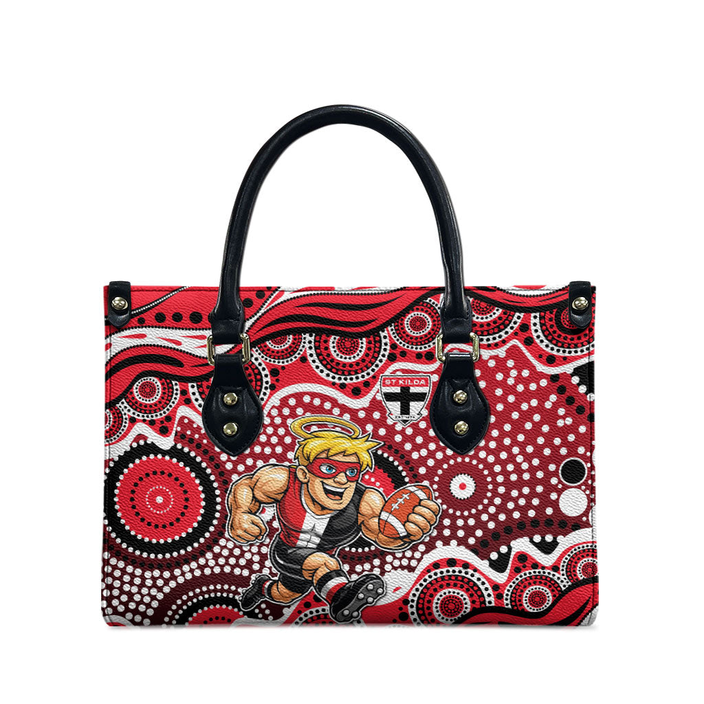 St Kilda Saints Leather Bag Aboriginal Dot Pattern - Football Mascot Heritage Pride