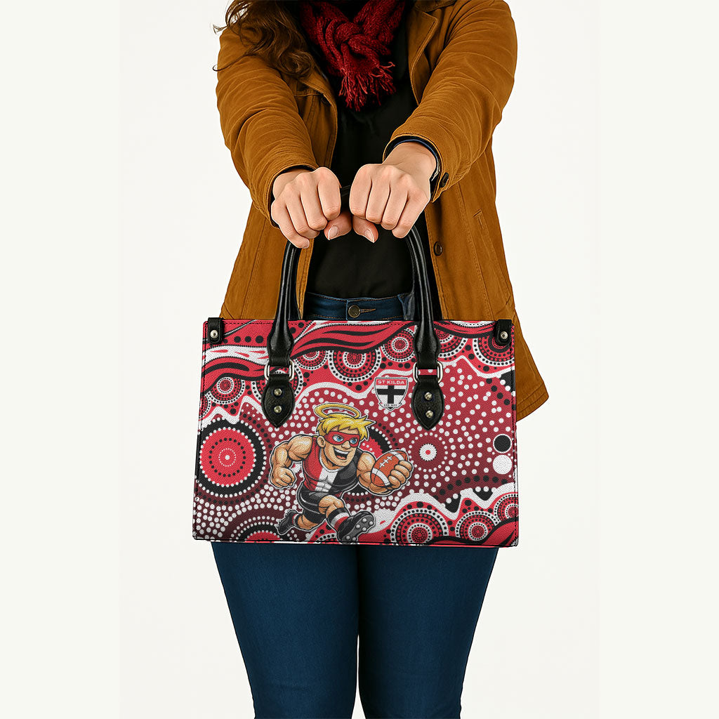 St Kilda Saints Leather Bag Aboriginal Dot Pattern - Football Mascot Heritage Pride