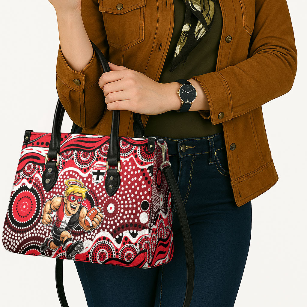 St Kilda Saints Leather Bag Aboriginal Dot Pattern - Football Mascot Heritage Pride