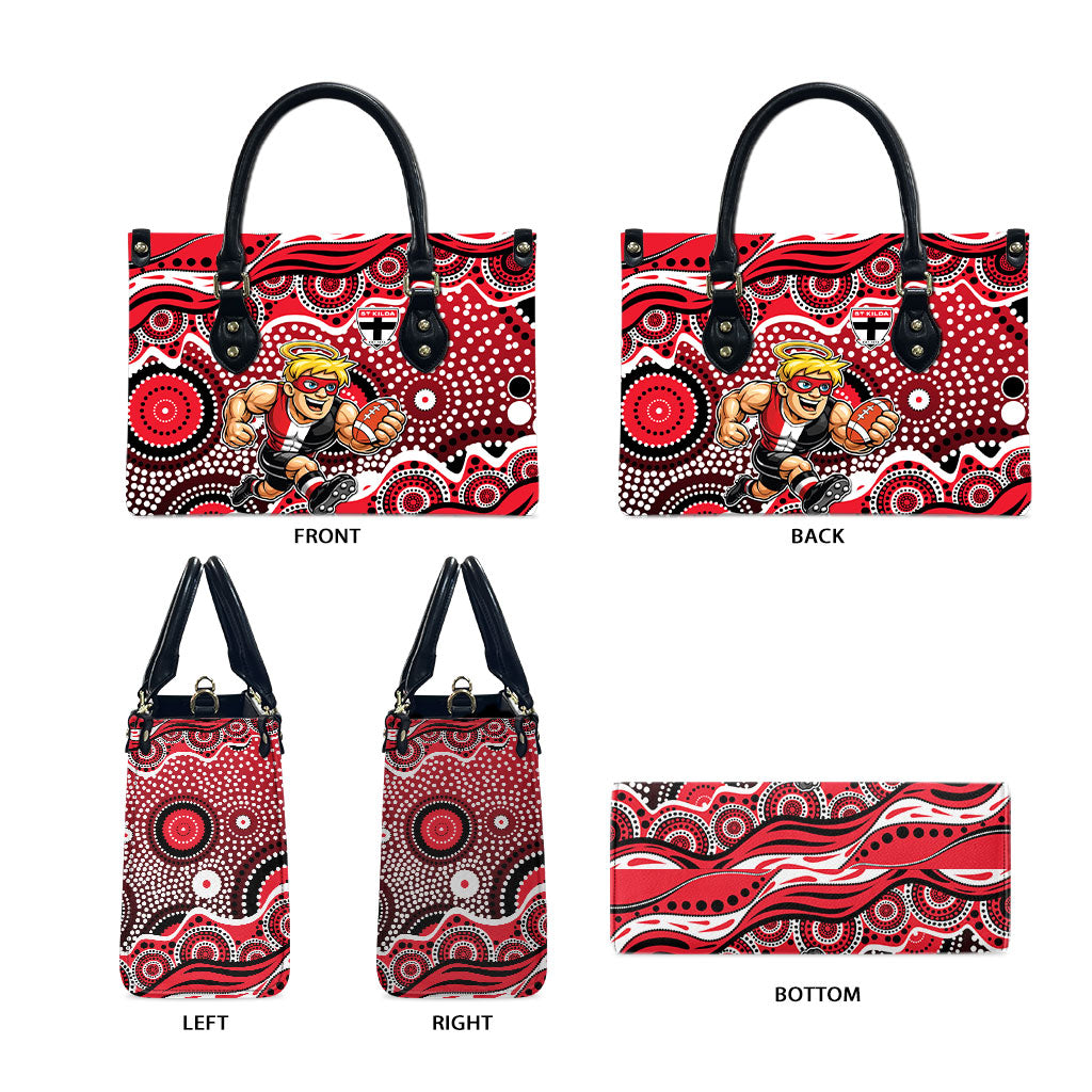 St Kilda Saints Leather Bag Aboriginal Dot Pattern - Football Mascot Heritage Pride