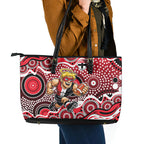St Kilda Saints Leather Tote Bag Aboriginal Dot Pattern - Football Mascot Heritage Pride