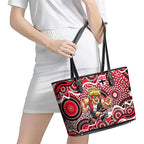 St Kilda Saints Leather Tote Bag Aboriginal Dot Pattern - Football Mascot Heritage Pride