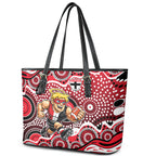 St Kilda Saints Leather Tote Bag Aboriginal Dot Pattern - Football Mascot Heritage Pride