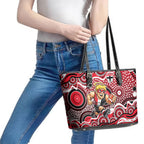St Kilda Saints Leather Tote Bag Aboriginal Dot Pattern - Football Mascot Heritage Pride