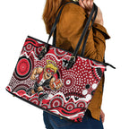 St Kilda Saints Leather Tote Bag Aboriginal Dot Pattern - Football Mascot Heritage Pride