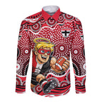 St Kilda Saints Long Sleeve Button Shirt Aboriginal Dot Pattern - Football Mascot Heritage Pride