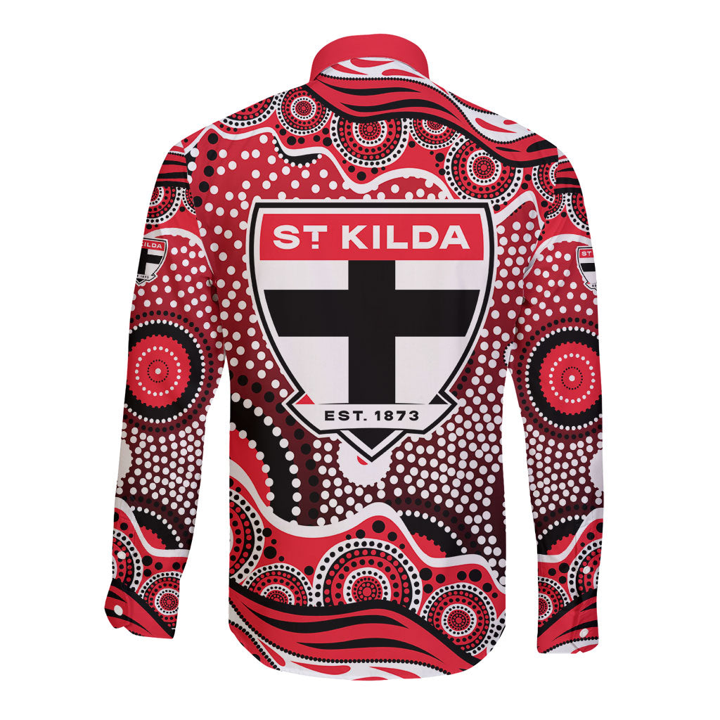 St Kilda Saints Long Sleeve Button Shirt Aboriginal Dot Pattern - Football Mascot Heritage Pride