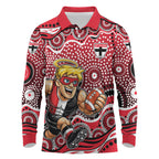 St Kilda Saints Long Sleeve Polo Shirt Aboriginal Dot Pattern - Football Mascot Heritage Pride