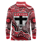 St Kilda Saints Long Sleeve Polo Shirt Aboriginal Dot Pattern - Football Mascot Heritage Pride