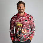 St Kilda Saints Long Sleeve Polo Shirt Aboriginal Dot Pattern - Football Mascot Heritage Pride