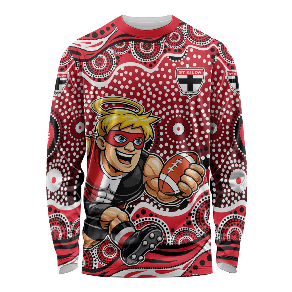 St Kilda Saints Long Sleeve Shirt Aboriginal Dot Pattern - Football Mascot Heritage Pride