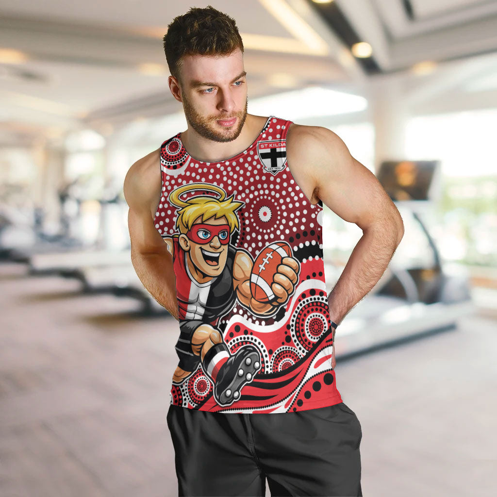 St Kilda Saints Men Tank Top Aboriginal Dot Pattern - Football Mascot Heritage Pride