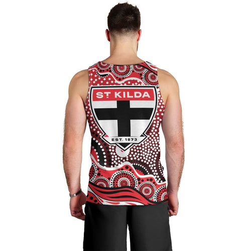 St Kilda Saints Men Tank Top Aboriginal Dot Pattern - Football Mascot Heritage Pride