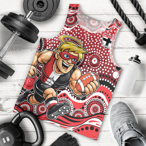 St Kilda Saints Men Tank Top Aboriginal Dot Pattern - Football Mascot Heritage Pride