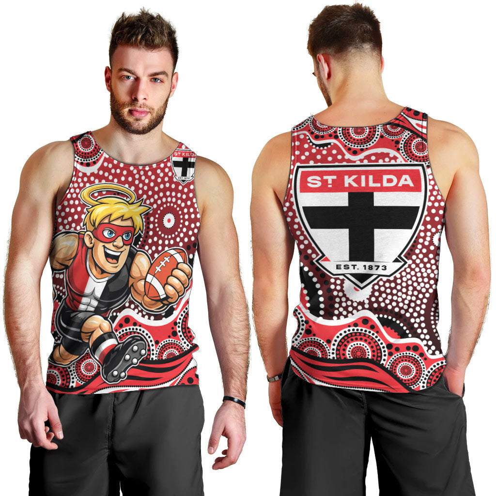 St Kilda Saints Men Tank Top Aboriginal Dot Pattern - Football Mascot Heritage Pride