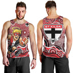 St Kilda Saints Men Tank Top Aboriginal Dot Pattern - Football Mascot Heritage Pride