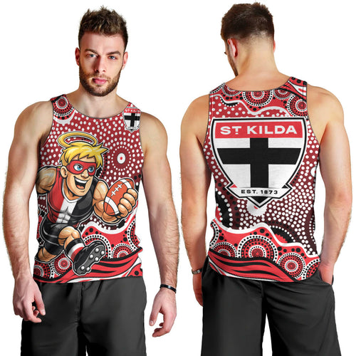 St Kilda Saints Men Tank Top Aboriginal Dot Pattern - Football Mascot Heritage Pride