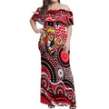 St Kilda Saints Off Shoulder Maxi Dress Aboriginal Dot Pattern - Football Mascot Heritage Pride