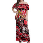 St Kilda Saints Off Shoulder Maxi Dress Aboriginal Dot Pattern - Football Mascot Heritage Pride