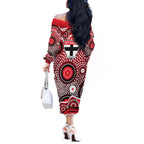 St Kilda Saints Off The Shoulder Long Sleeve Dress Aboriginal Dot Pattern - Football Mascot Heritage Pride