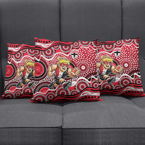 St Kilda Saints Pillow Cover Aboriginal Dot Pattern - Football Mascot Heritage Pride