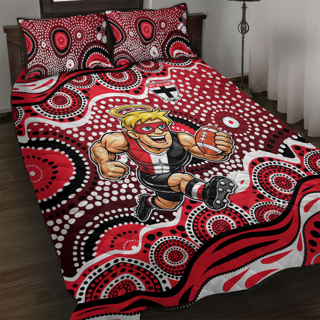 St Kilda Saints Quilt Bed Set Aboriginal Dot Pattern - Football Mascot Heritage Pride
