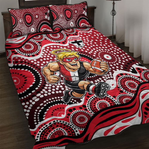 St Kilda Saints Quilt Bed Set Aboriginal Dot Pattern - Football Mascot Heritage Pride