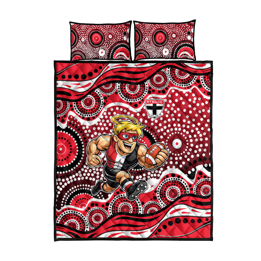 St Kilda Saints Quilt Bed Set Aboriginal Dot Pattern - Football Mascot Heritage Pride