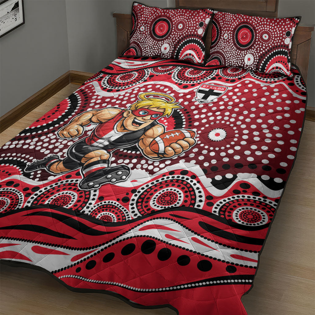St Kilda Saints Quilt Bed Set Aboriginal Dot Pattern - Football Mascot Heritage Pride