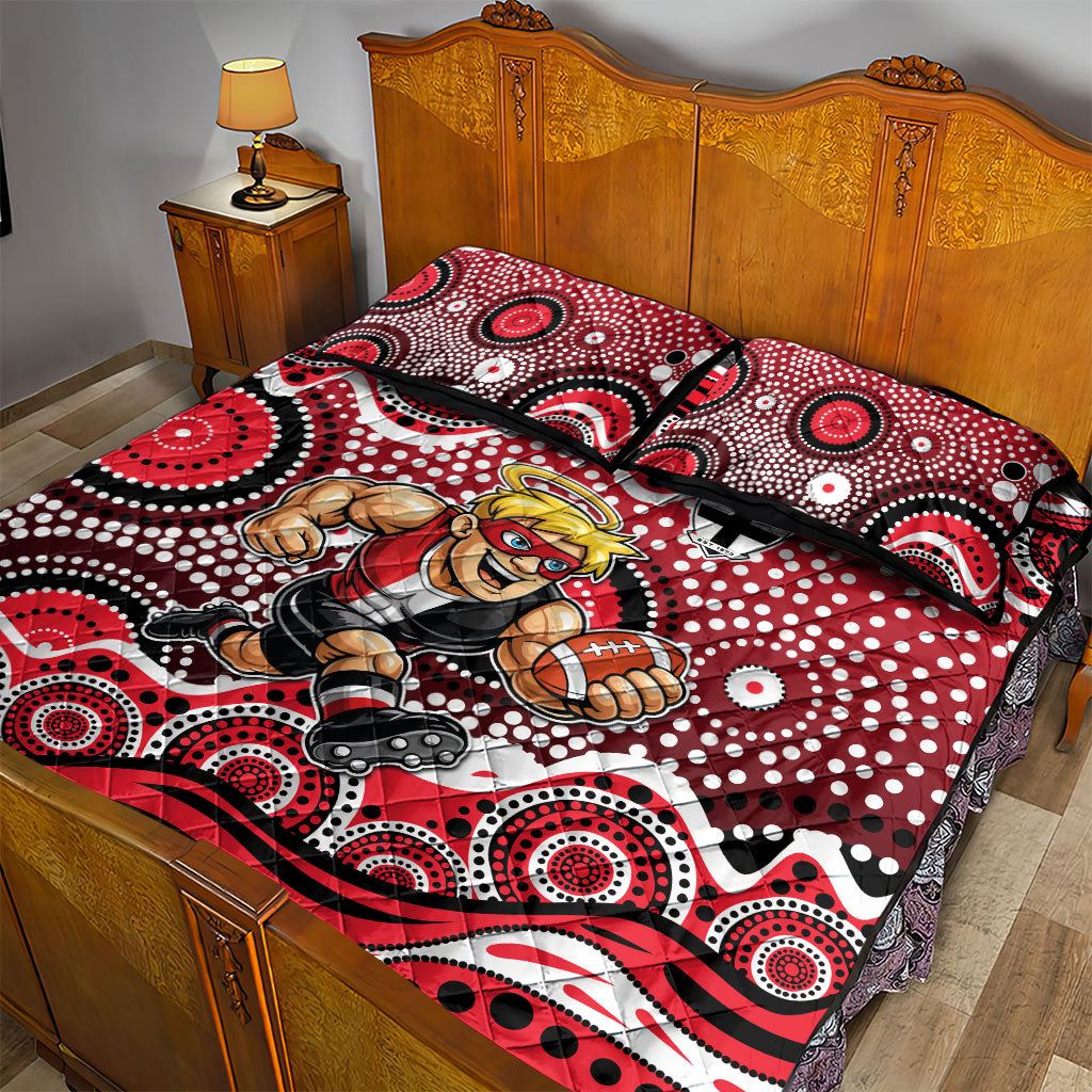 St Kilda Saints Quilt Bed Set Aboriginal Dot Pattern - Football Mascot Heritage Pride
