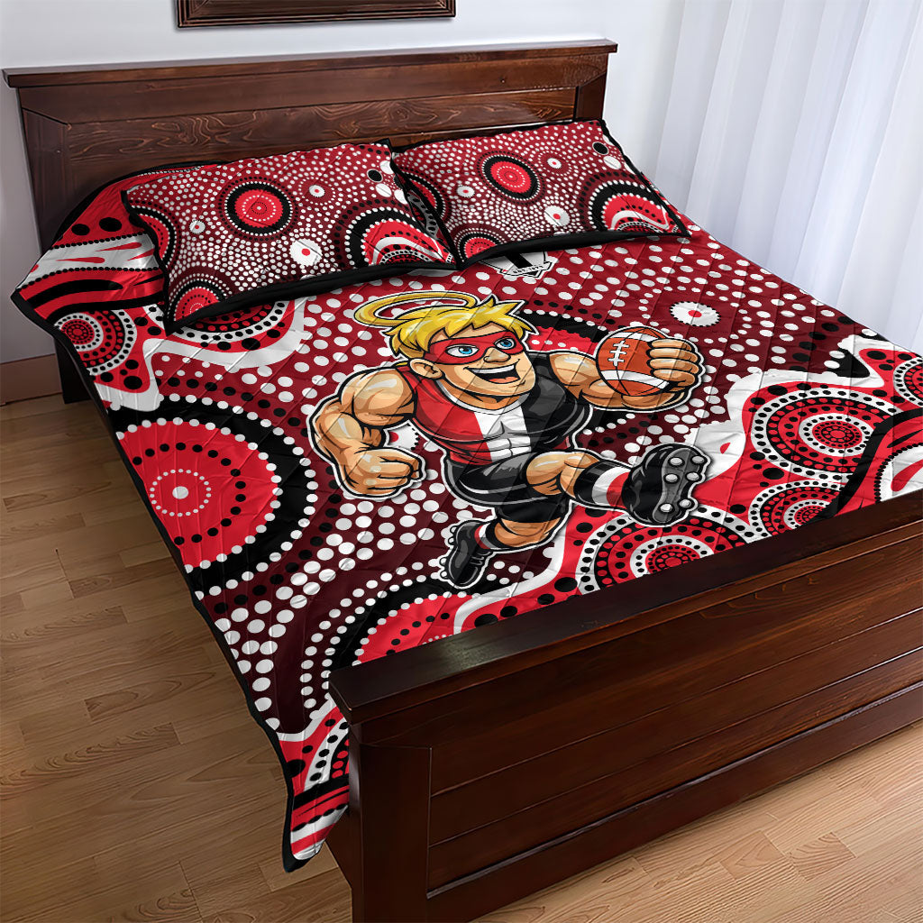 St Kilda Saints Quilt Bed Set Aboriginal Dot Pattern - Football Mascot Heritage Pride