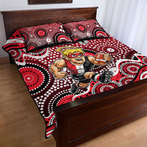 St Kilda Saints Quilt Bed Set Aboriginal Dot Pattern - Football Mascot Heritage Pride