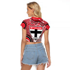 St Kilda Saints Raglan Cropped T Shirt Aboriginal Dot Pattern - Football Mascot Heritage Pride