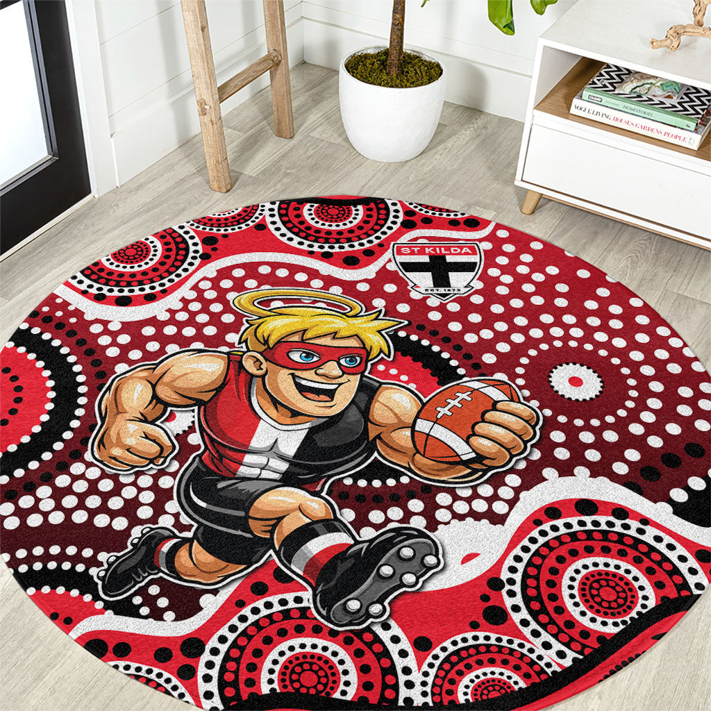 St Kilda Saints Round Carpet Aboriginal Dot Pattern - Football Mascot Heritage Pride