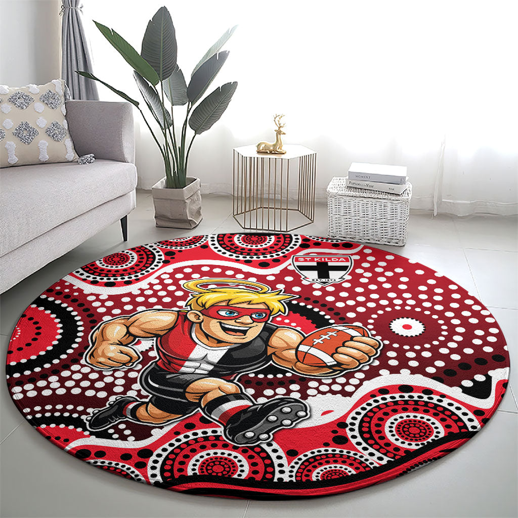 St Kilda Saints Round Carpet Aboriginal Dot Pattern - Football Mascot Heritage Pride