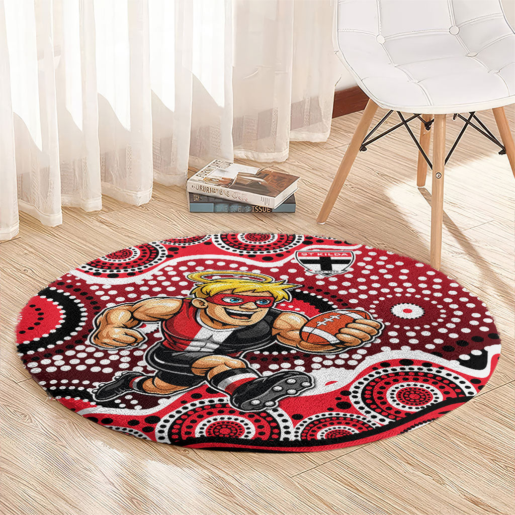 St Kilda Saints Round Carpet Aboriginal Dot Pattern - Football Mascot Heritage Pride
