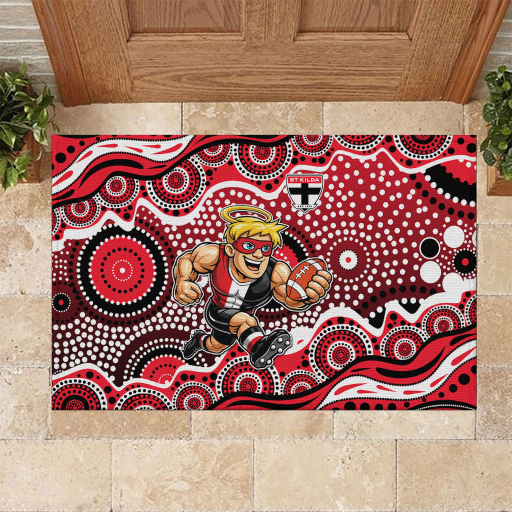 St Kilda Saints Rubber Doormat Aboriginal Dot Pattern - Football Mascot Heritage Pride