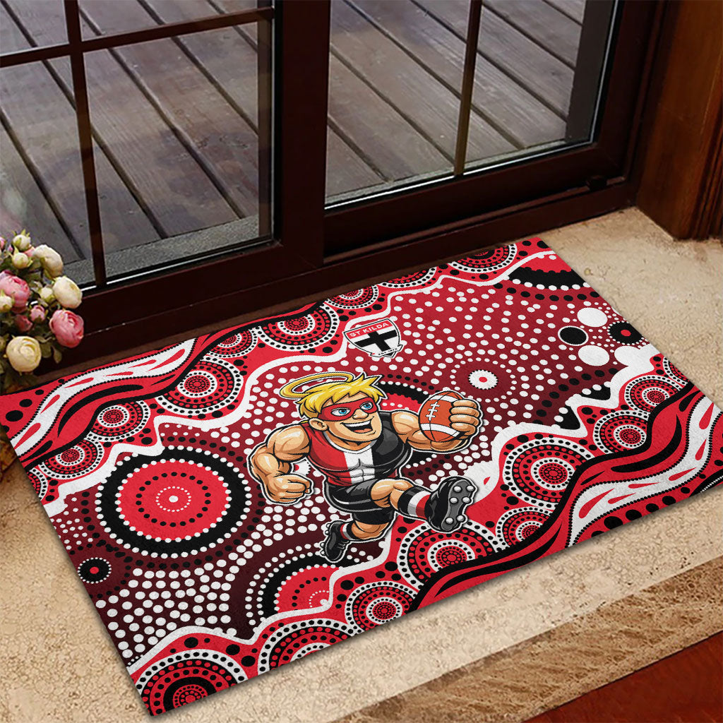 St Kilda Saints Rubber Doormat Aboriginal Dot Pattern - Football Mascot Heritage Pride