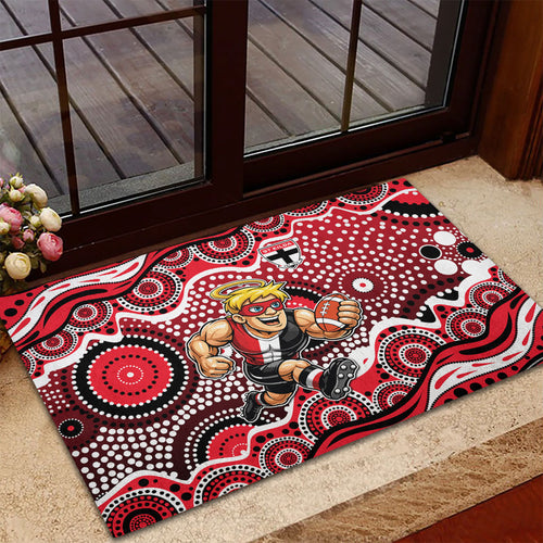 St Kilda Saints Rubber Doormat Aboriginal Dot Pattern - Football Mascot Heritage Pride