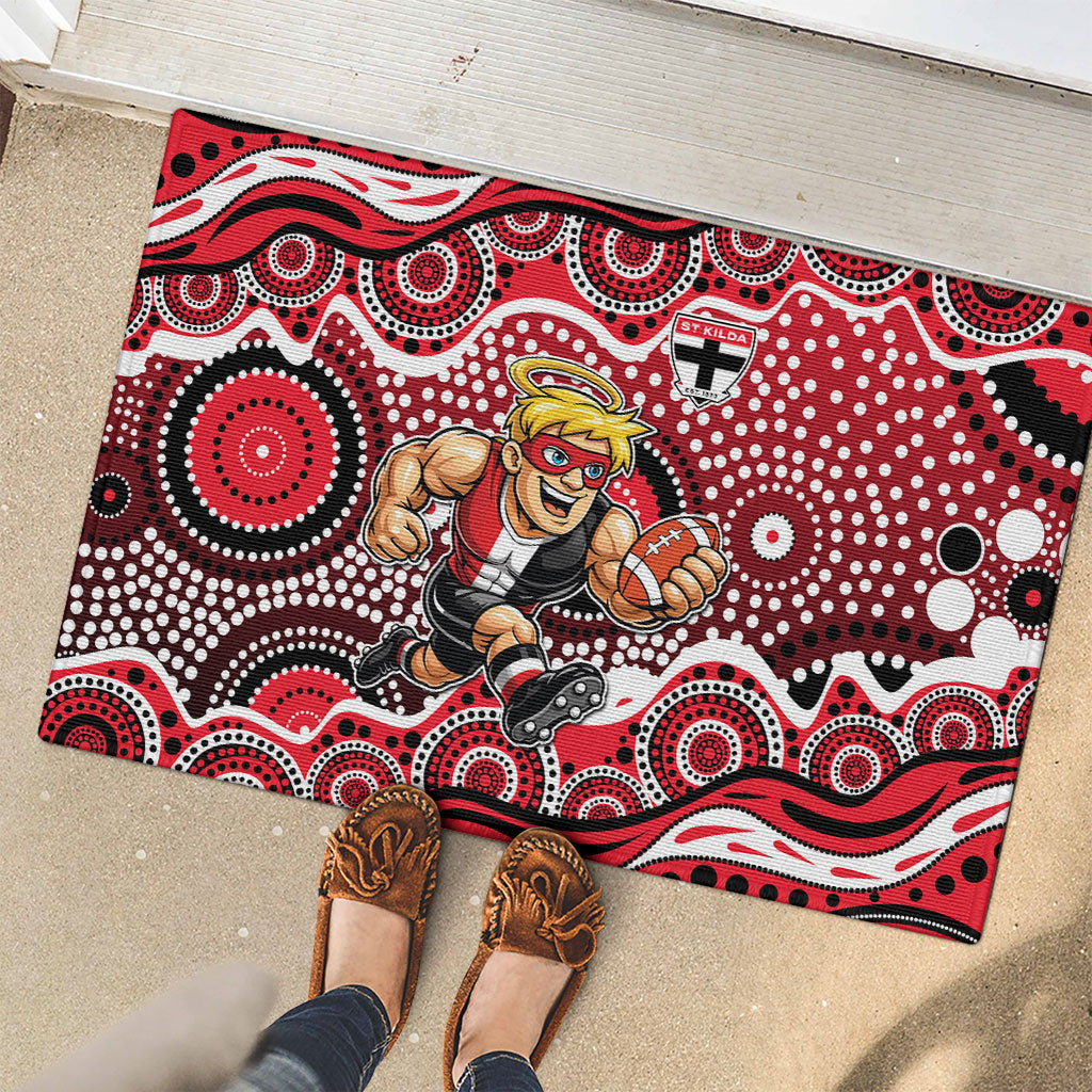 St Kilda Saints Rubber Doormat Aboriginal Dot Pattern - Football Mascot Heritage Pride