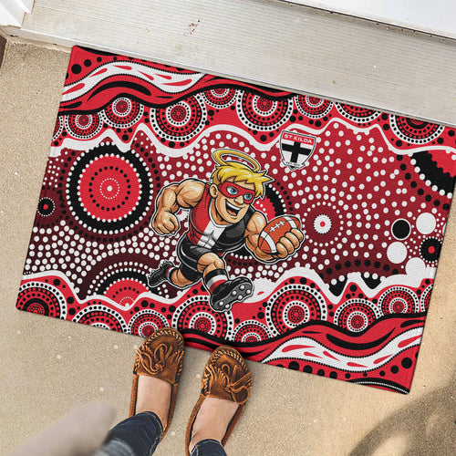 St Kilda Saints Rubber Doormat Aboriginal Dot Pattern - Football Mascot Heritage Pride