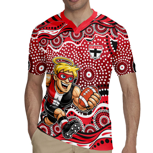 St Kilda Saints Rugby Jersey Aboriginal Dot Pattern - Football Mascot Heritage Pride