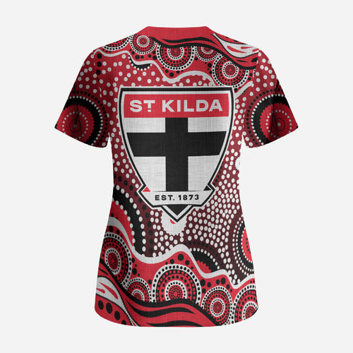 St Kilda Saints Scrub Top Aboriginal Dot Pattern - Football Mascot Heritage Pride