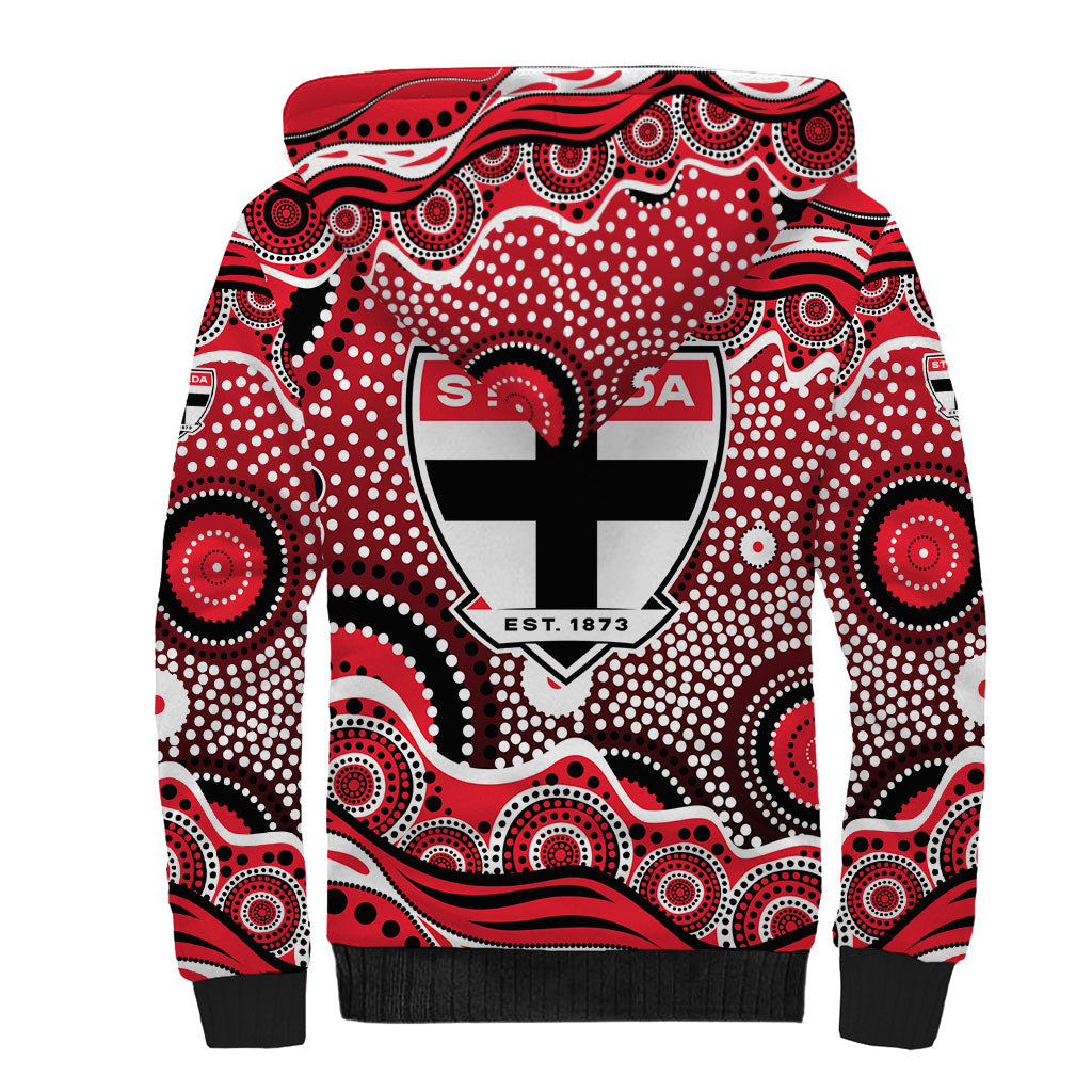 St Kilda Saints Sherpa Hoodie Aboriginal Dot Pattern - Football Mascot Heritage Pride